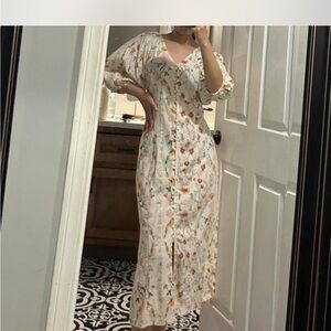 H&M Floral Long Sleeve Dress - Cream and Multicolor